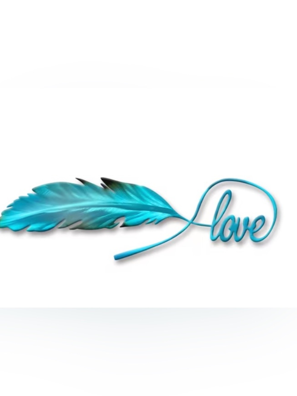 Metal Turquoise Feather 'Love' Wall Art